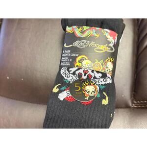 Ed Hardy Men's 5 Pair Crew Socks with Tiger and Skull Designs